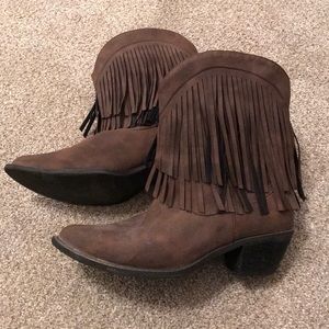Fringe brown cowgirl boots